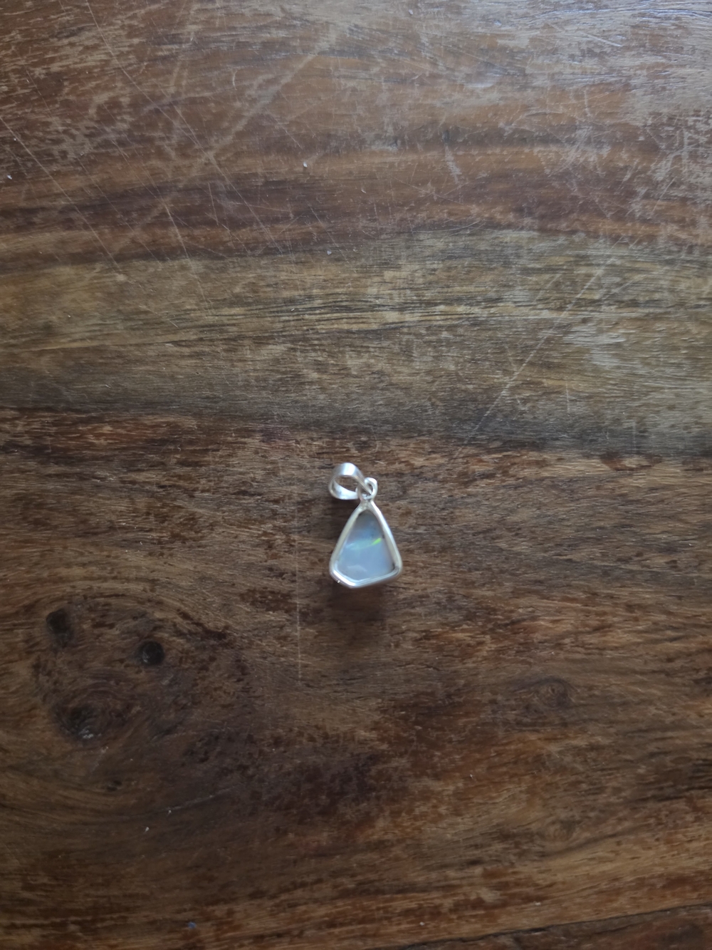 Raw Opal Teardrop Pendant Necklace - Iridescent Opal Sterling Silver Setting - Picture 2 of 4